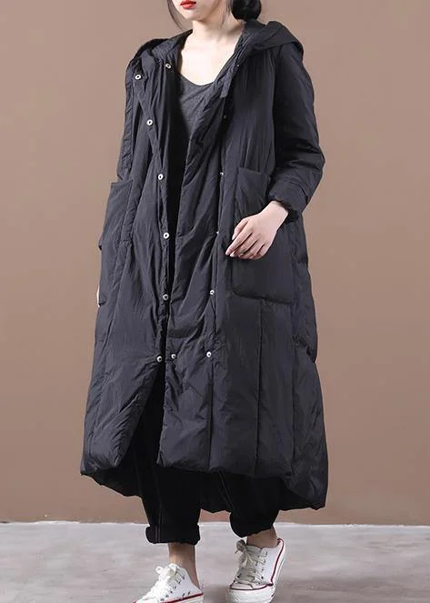 New black duck down coat oversize winter jacket hooded Large pockets Elegant coats