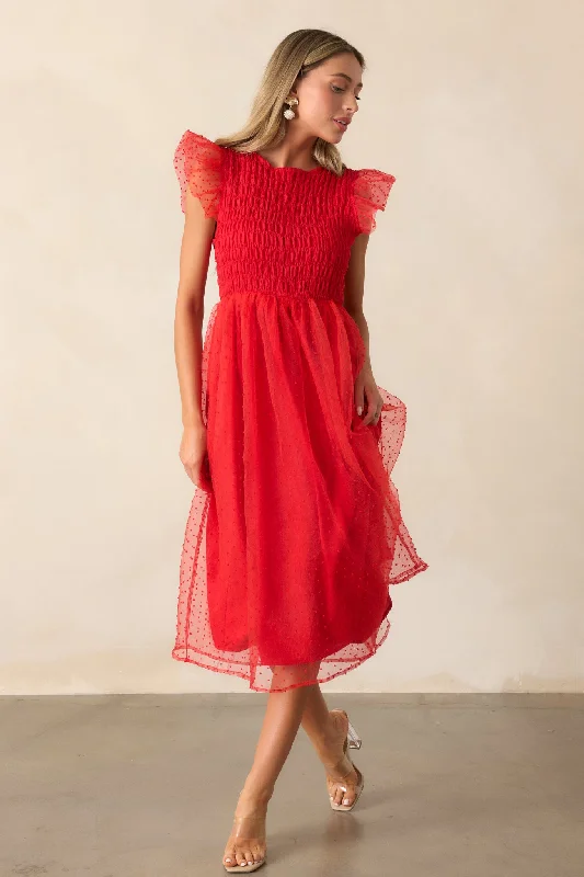 Heart On Fire Red Polka Dot Midi Dress