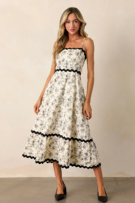 Ivy Illusions Cotton Ivory Floral Print Maxi Dress