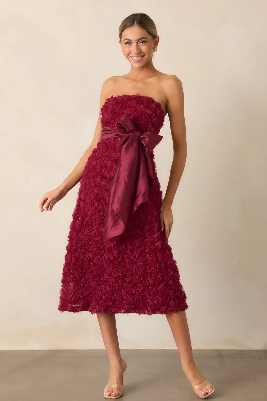 Raising The Bar Wine Floral Applique Midi Dress