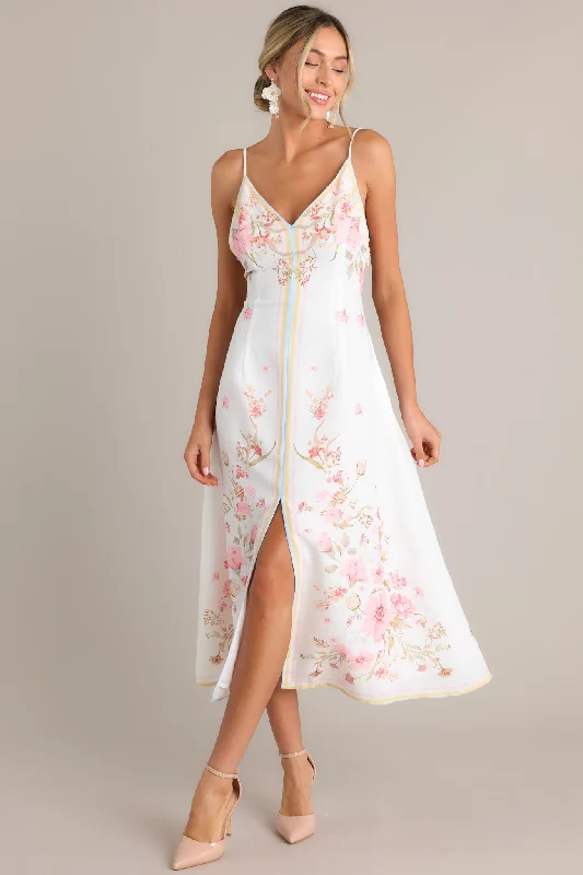 Enchanted Bloom Ivory Multi Floral Midi Dress