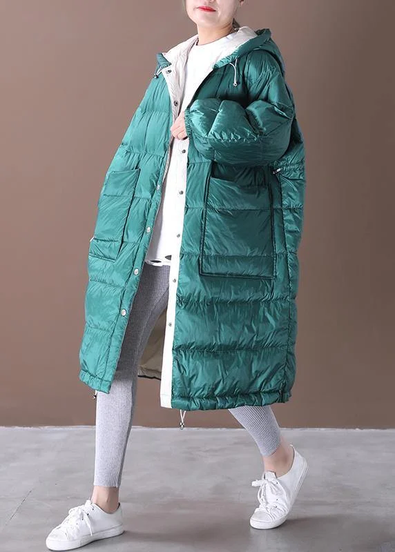 casual down jacket coats blue green hooded pockets goose Down coat