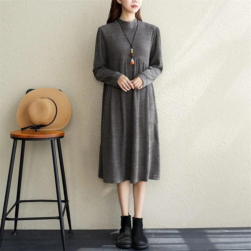 Elegant  Women Long Sleeves Round Neck Fall Dresses