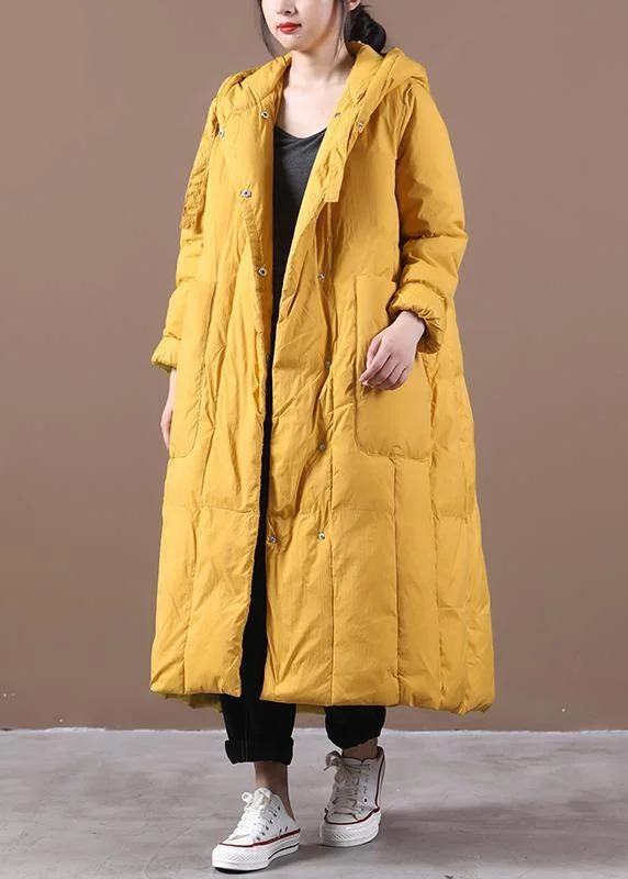 Warm yellow warm winter coat plus size clothing down jacket hooded Large pockets Elegant coats