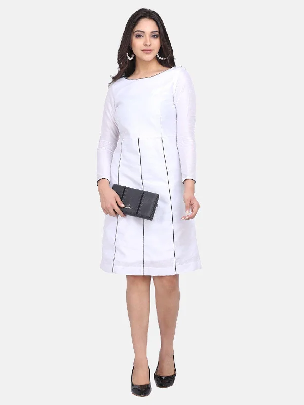 Dupioni A line Party Dress - Paper White