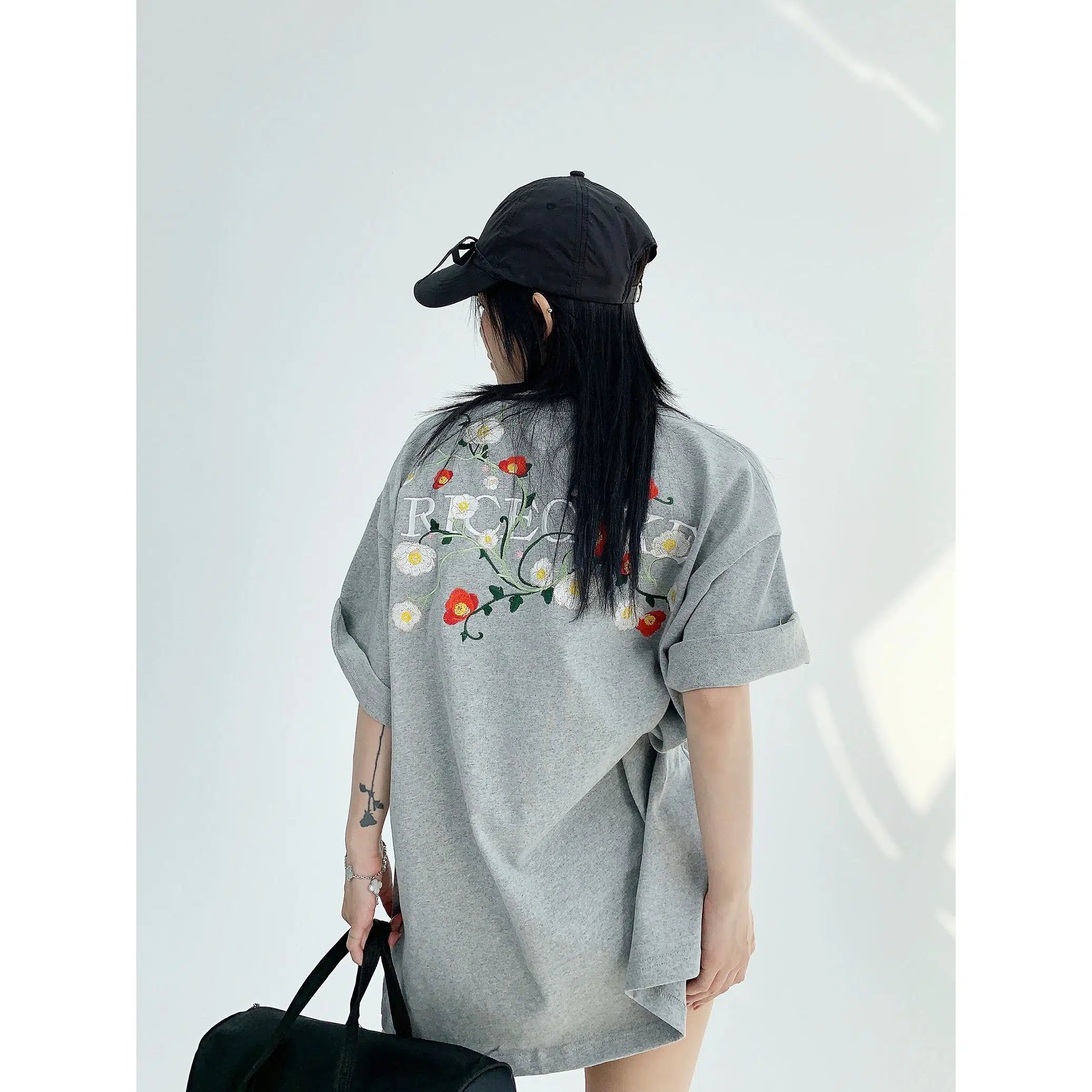 Floral Embroidered Oversized T-Shirt