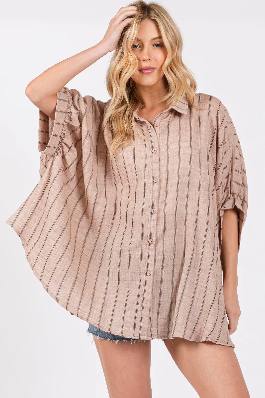 Mocha Striped Collared Oversized Top