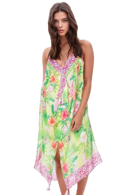 Maxi Tassel Sundress Coverup in Hawaiian Paradise Print