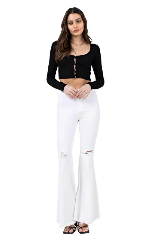 High Waisted White Flare Leg Jeans