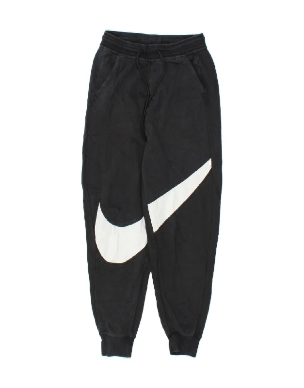 NIKE Womens Graphic Tracksuit Trousers Joggers UK 6 XS  Black Cotton