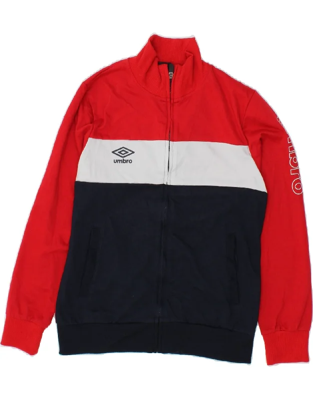 UMBRO Womens Graphic Tracksuit Top Jacket UK 16 Large Red Colourblock