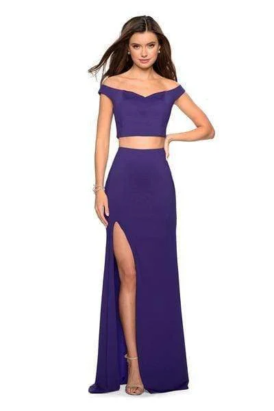 La Femme - Two Piece Off shoulder Gown with Slit 27496SC