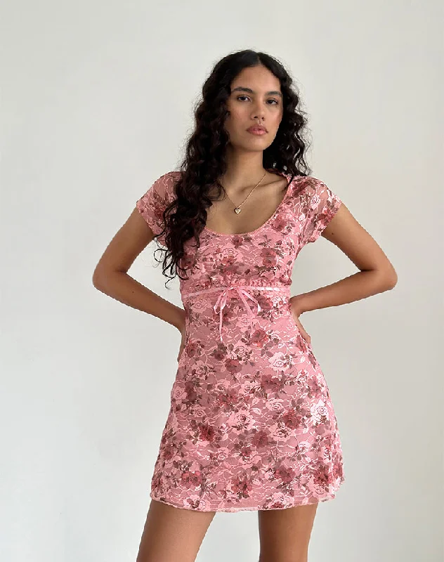 Prinsa Dress in Pink Lace Floral Bloom