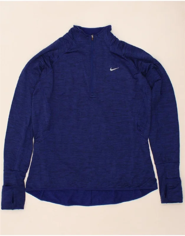 NIKE Womens Dri Fit Zip Neck Pullover Tracksuit Top UK 16 Large Blue