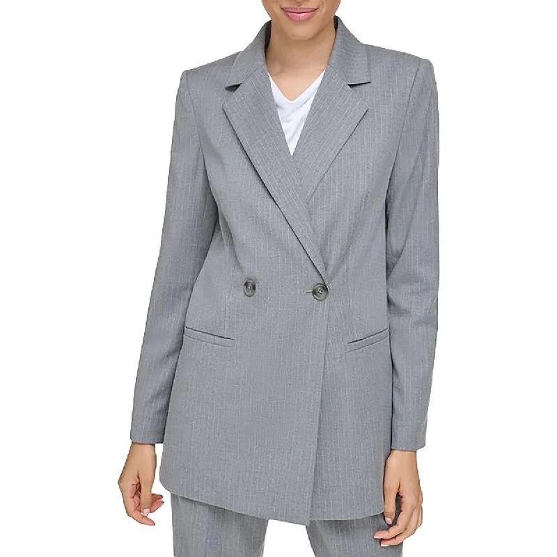 Calvin Klein Womens Striped Shoulder Pads Double-Breasted Blazer