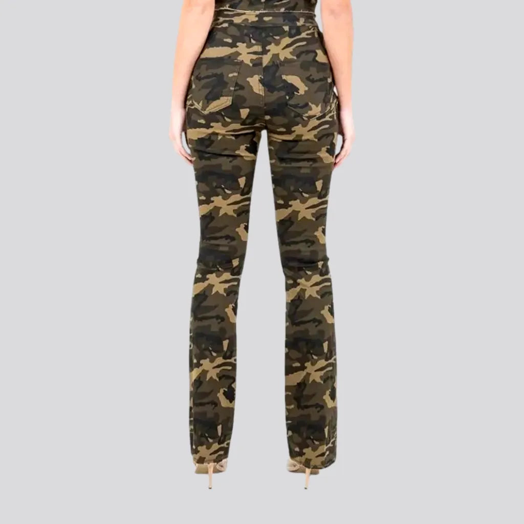 Fashionable stretchable camouflage women's jeans