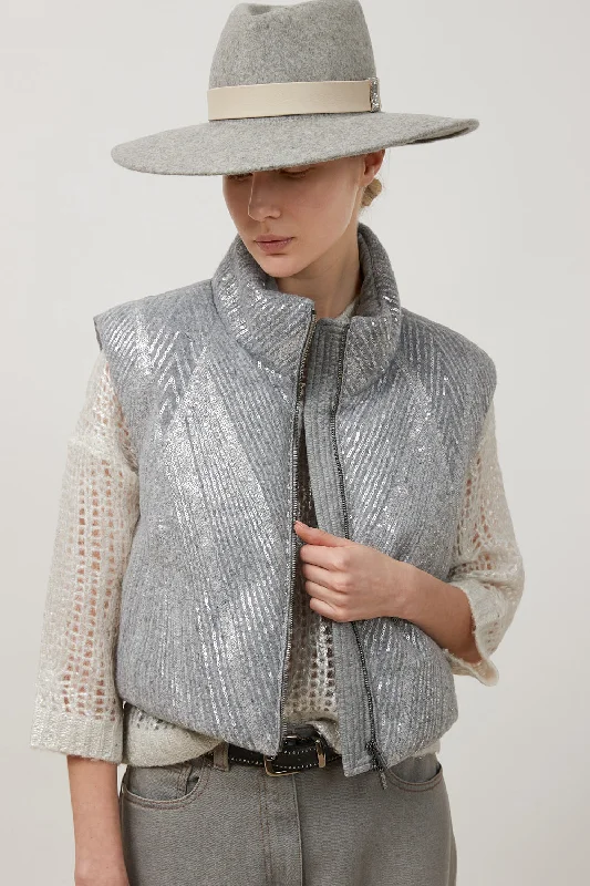 Cropped goose down vest with sequins