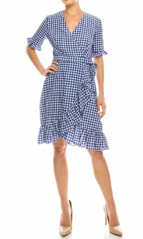 Maggy London - G3958M Gingham Print Ruffle Trimmed Dress