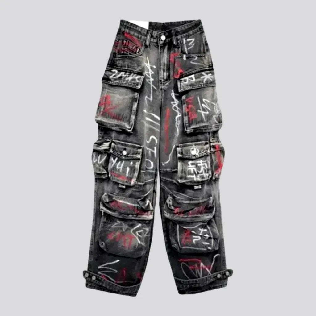 Graffiti-print voluminous jeans for women