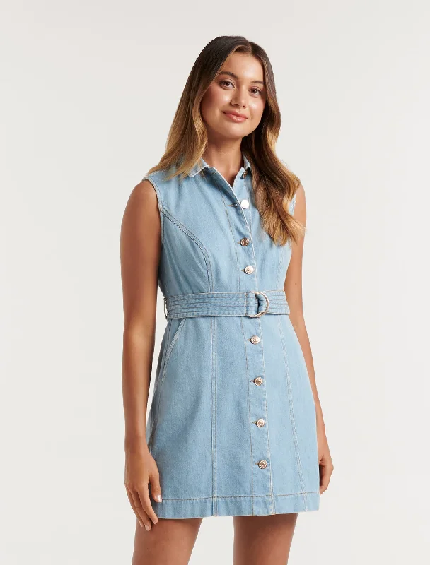 Louise Petite Denim Button Front Shirt Dress