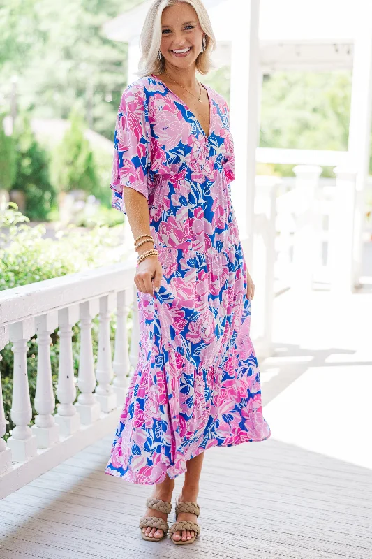 See It Through Royal Blue Floral Maxi Dress