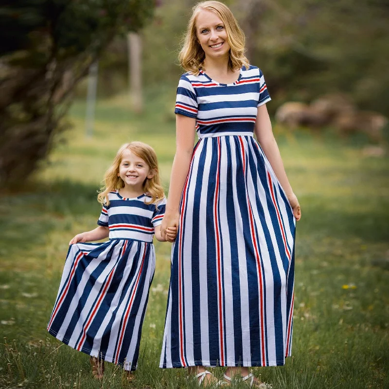 Sumer Striped Parent-kids Long Maxi Dresses