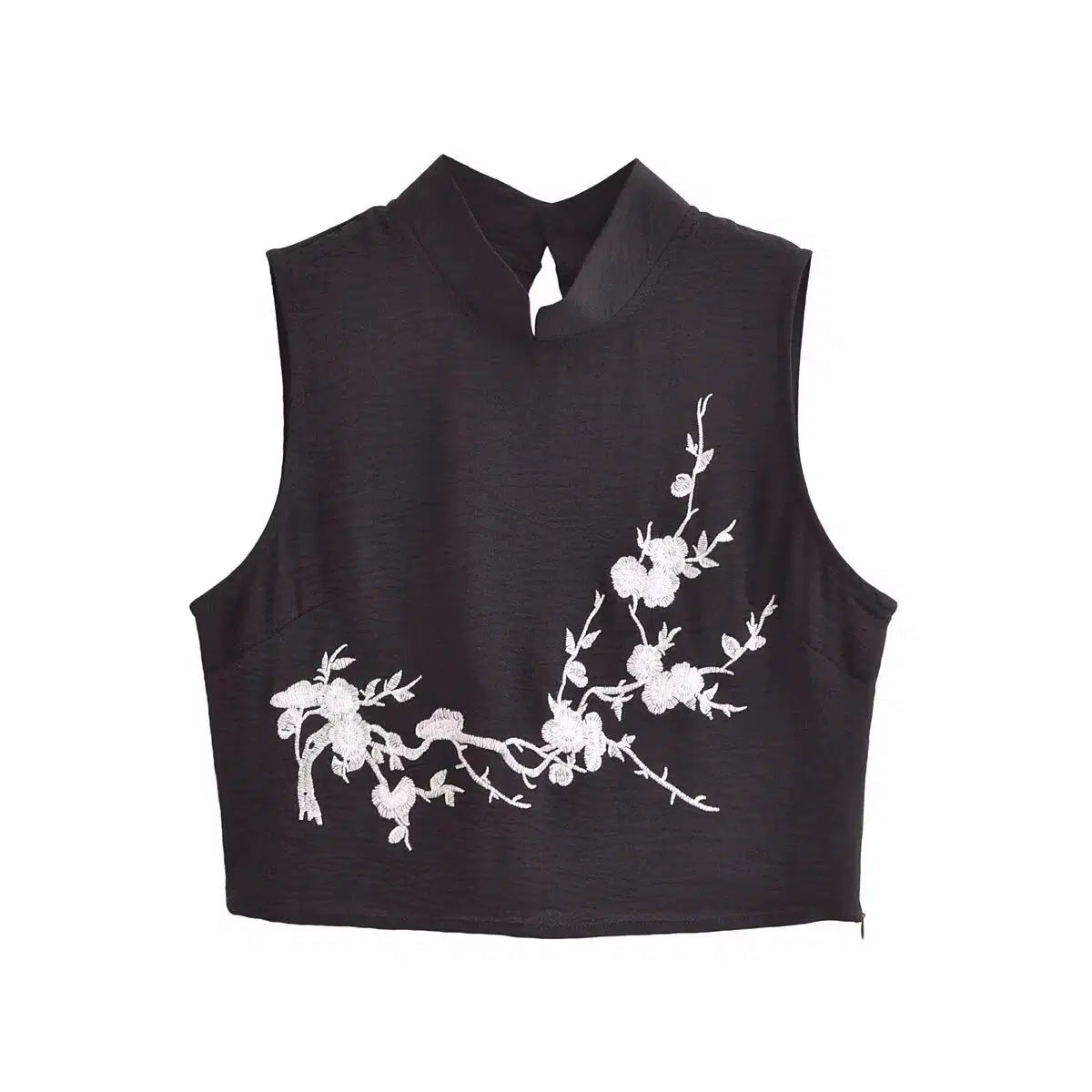 Floral Embroidered Sleeveless Turtleneck Top