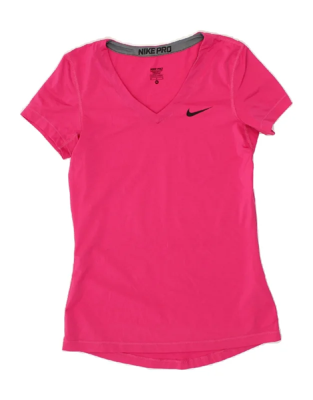 NIKE Womens Dri Fit T-Shirt Top UK 12 Medium Pink Polyester