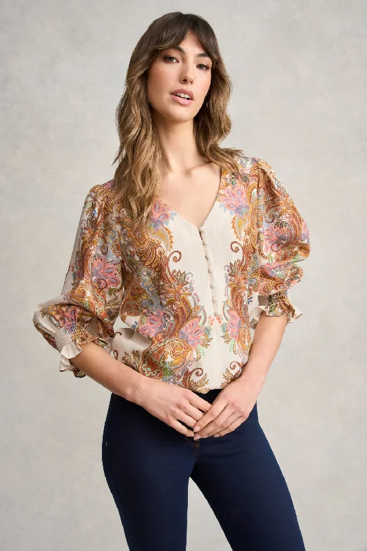 Paisley Border Print Blouse