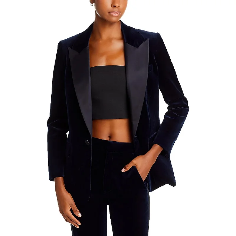 A.L.C. Womens Cotton Blend Mixed Media One-Button Blazer