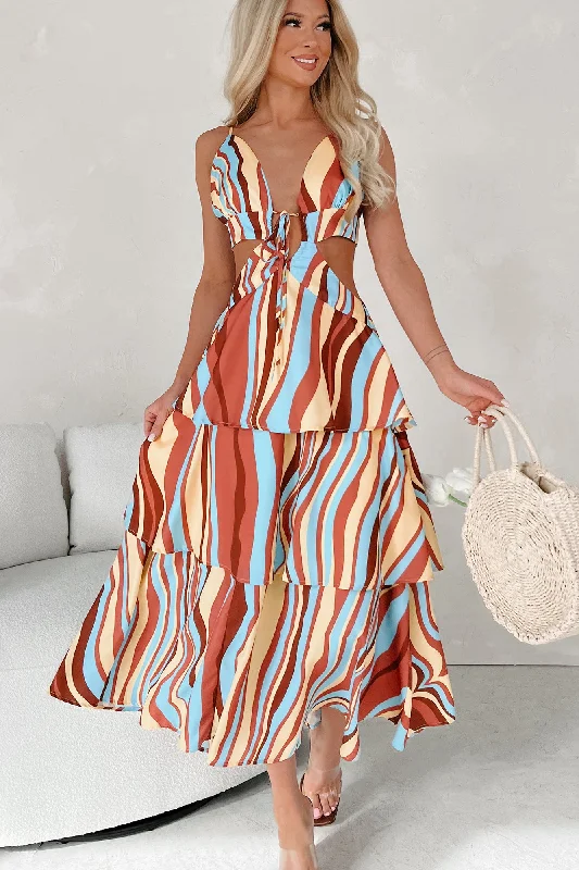 Bet You See Me Now Cut-Out Striped Tiered Maxi Dress (Multi)