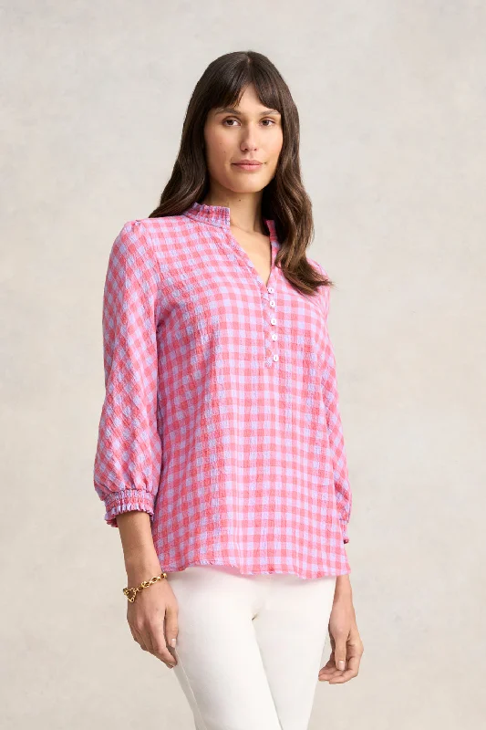 Cotton Gingham Blouse - Lilac & Coral Gingham