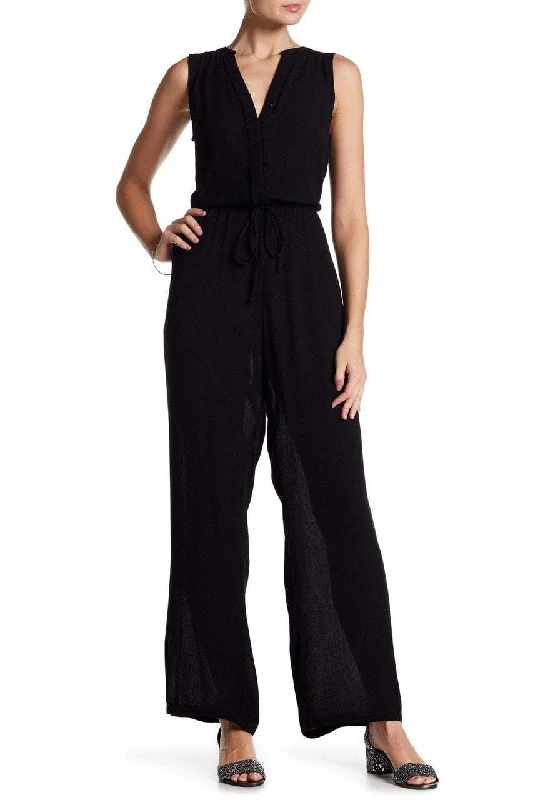 Nina Leonard - L5572A Front Placket Tie-Waist Jumpsuit