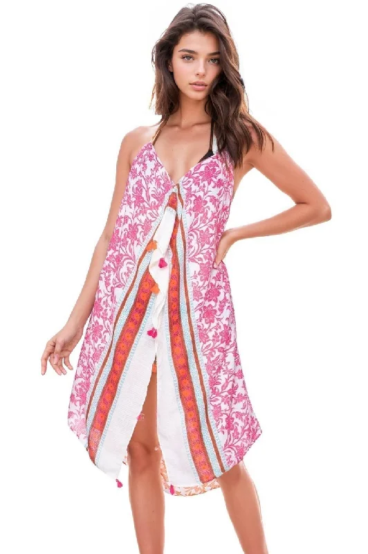 Maxi Tassel Sundress Coverup in Botanical Lattice Print