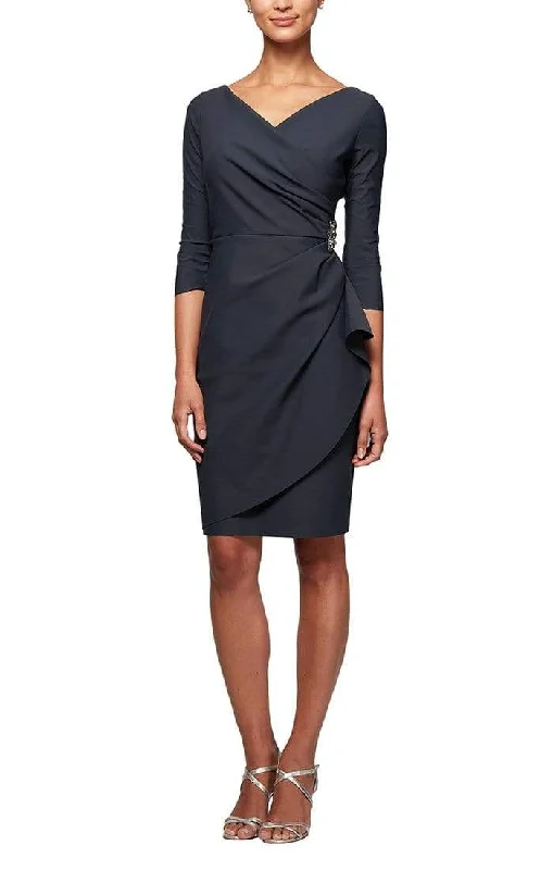 Alex Evenings - 134134 Quarter Sleeves Surplice Bodice Sheath Dress