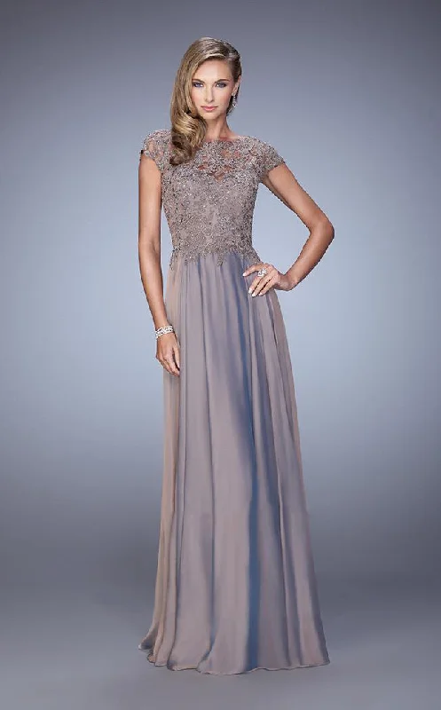 La Femme - 21627SC Cap Sleeve Illusion Lace Chiffon Gown