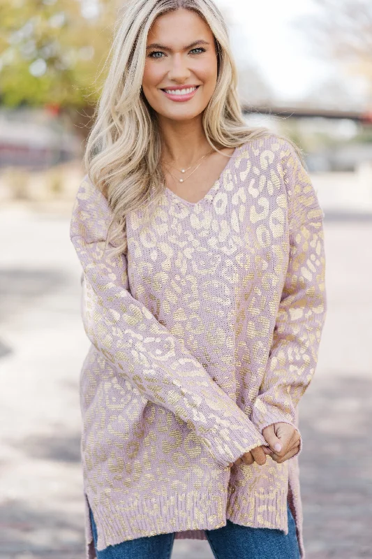 Don't Let Me Go Mauve Pink Metallic Leopard Sweater