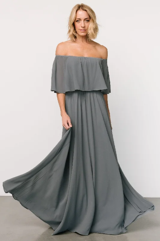 Sonia Off Shoulder Maxi Dress | Dusty Blue