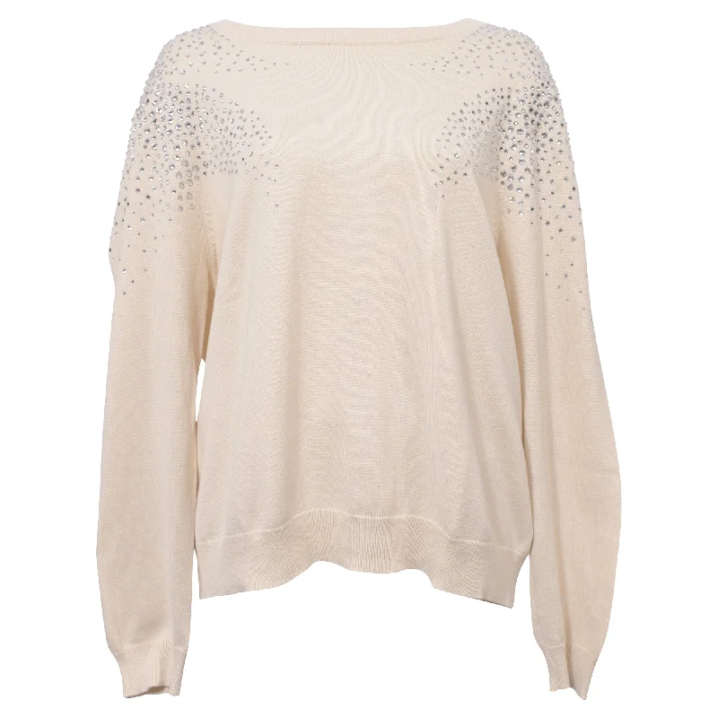 Ba&sh Embellished Crewneck Sweater in White Cotton