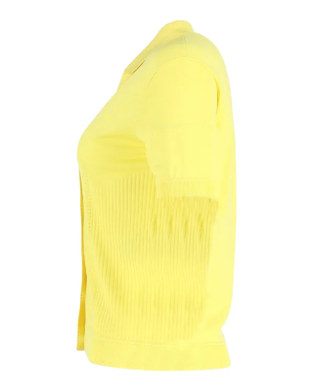 Bottega Veneta Short-Sleeved Knit Sweater in Yellow Cotton