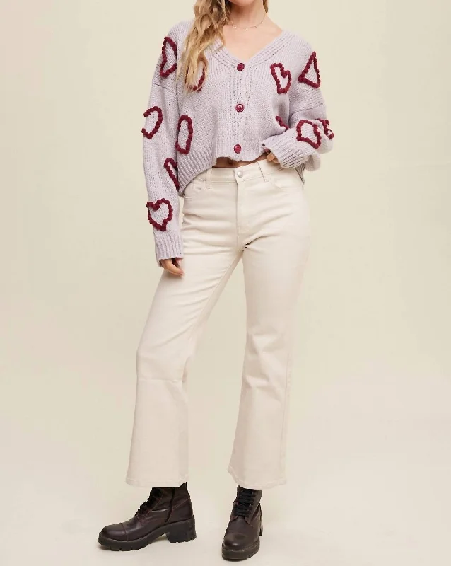 Lots Of Love Knit Heart Cardigan In Lilac