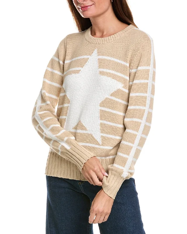 Minnie Rose Striped Star Crew Cashmere-Blend Sweater