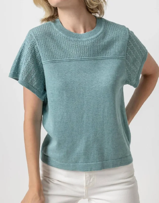 Pointelle Crewneck Sweater In Sea Blue