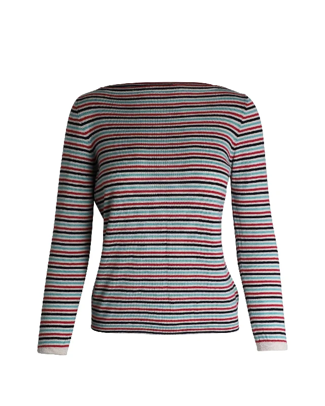 Prada Bateau Neck Striped Sweater in Multicolor Wool