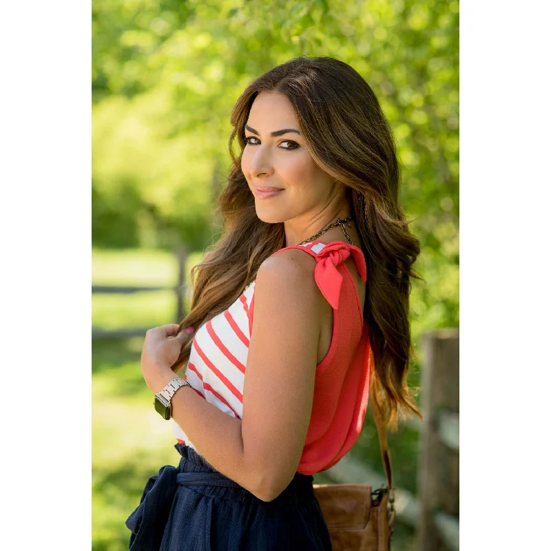 Striped Front Tie Top Tank