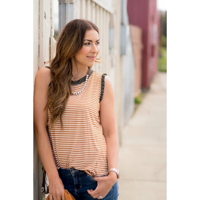 Striped Ruffle Trim Tank