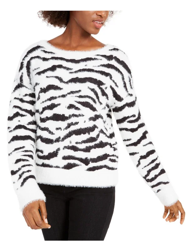 Womens Zebra Print Crewneck Pullover Sweater