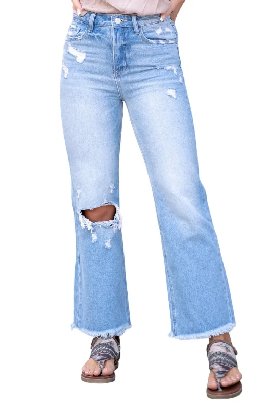 90S Vintage Ankle Flare Jeans In Light Blue Wash