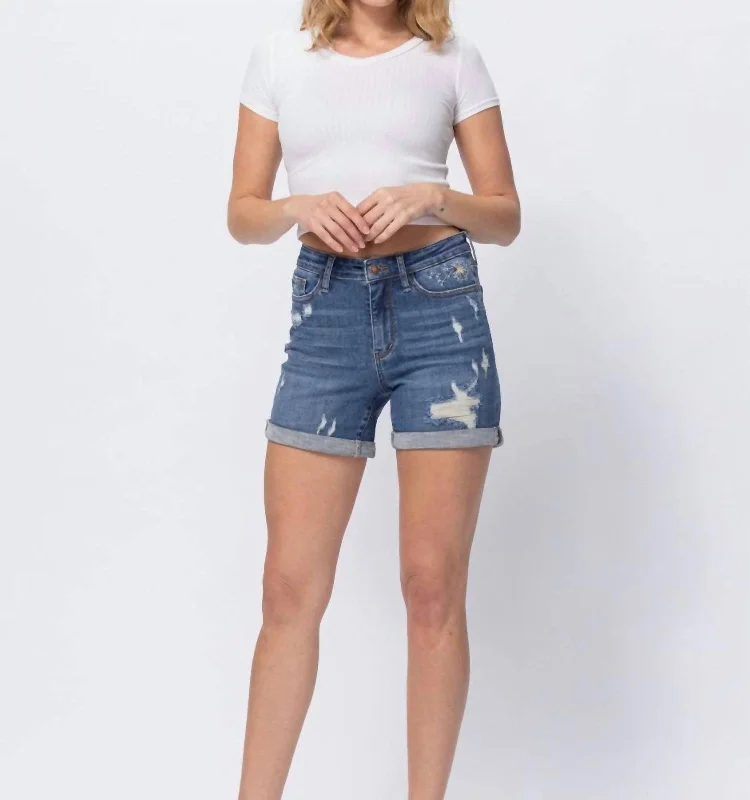 Dandelion Cuffed Shorts In Blue