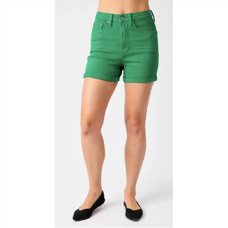 High Waist Tummy Control Garment Dyed Shorts In Kelly Green